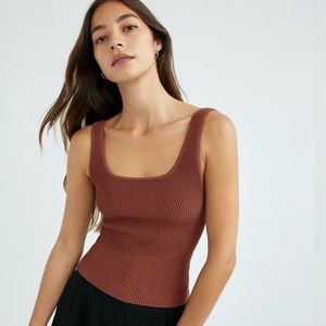 Babaton Sculpt Knit Squareneck Tank Ripped Tank Top - Medium Chocolate Opal